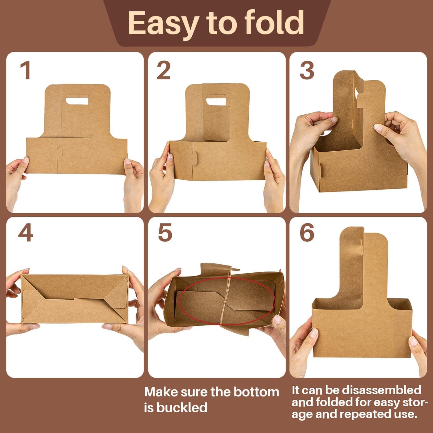 MAQIHAN 2 Cup Drink Carrier with Handle - 12Pcs Disposable Paper Cardboard Coffee Cup Holder Portable Drink Caddy Cup Carriers to go Cup Holder Food Delivery Accessories for Hot/Cold Drinks (Brown)