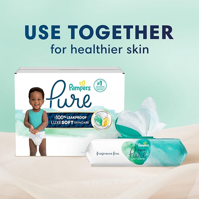 Pampers Pure Protection Baby Diapers, Size 1 (8-14 lbs), 132 Count, Up to 100% Leakproof, Premium Plant-based Skin Protection, Hypoallergenic Soft Diapers