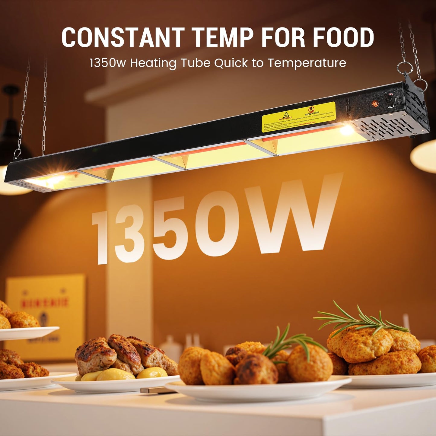 Hiteemer 48-Inch Food Heat Lamp, 1300W Commercial Food Warmer Electric Strip Heater Overhead Stainless Steel Catering Heating Lamp for Buffet Restaurant Parties Kitchen, Black 115V