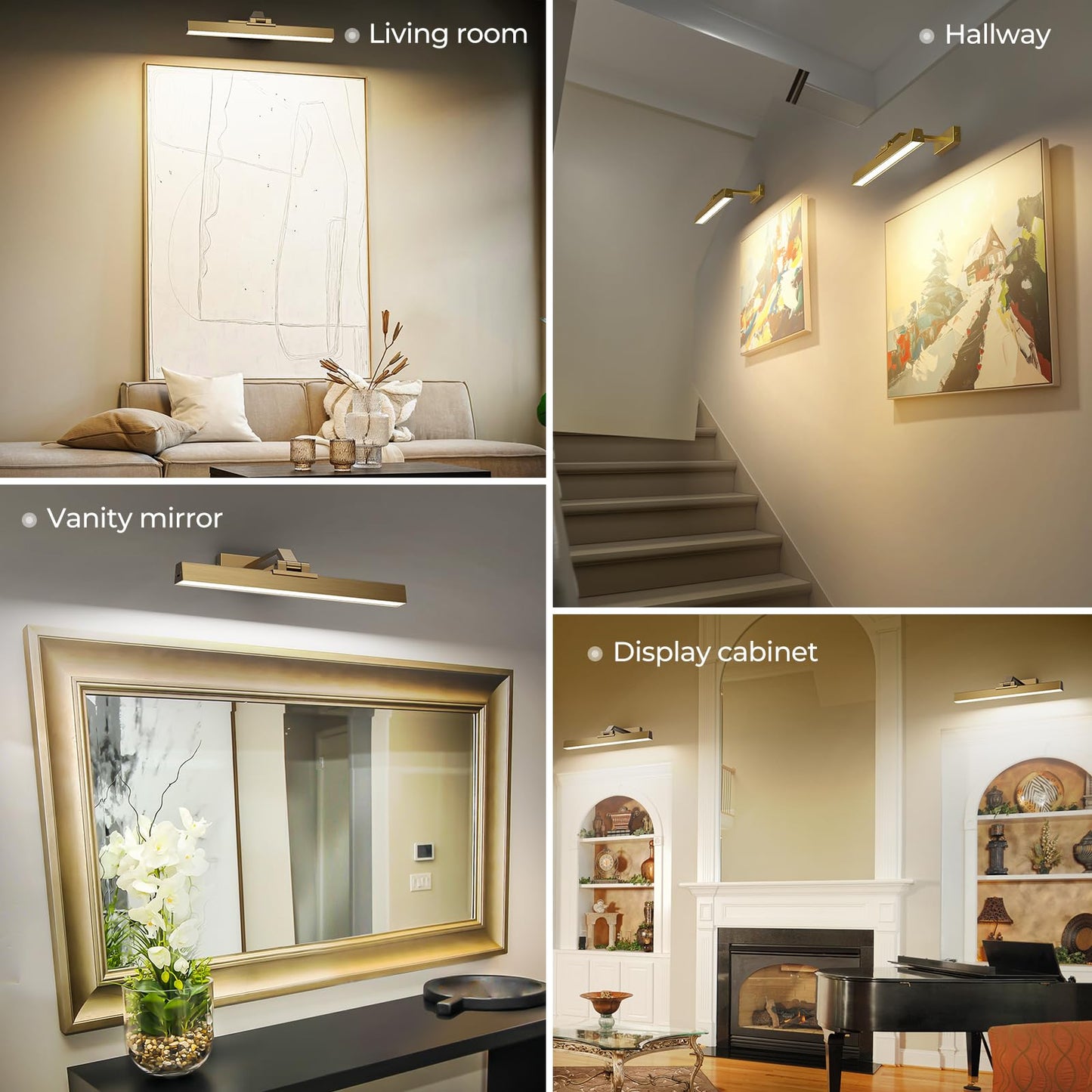 Afyuol Picture Lights for Wall, Brass Battery Operated Picture Light 16in Art Light CCT Dimmable Recharging Battery Wall Light with Remote Control for Living Room Gallery