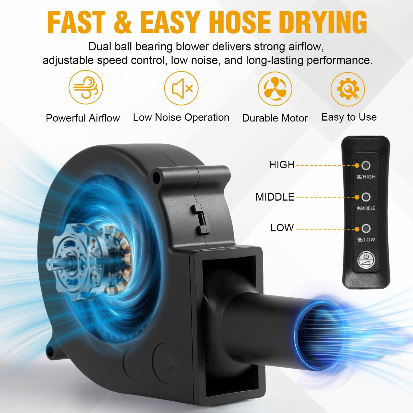 CPAP Hose Dryer with Adjustable Speed – CPAP Tube Dryer & Cleaner Blower Fan, Compatible with Standard 22mm Hoses, Easy-Use CPAP/BIPAP Cleaning & Maintenance Accessory