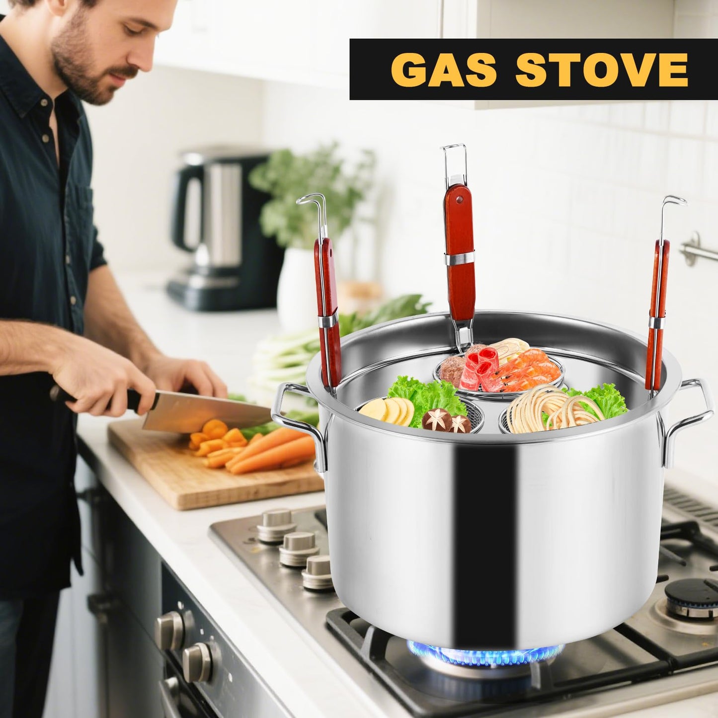 YJINGRUI Commercial Pasta Pot, 39 Quart, Stainless Steel Pasta Cooker with Insert Strainer Colander for Home Kitchen Restaurant, 5 Holes