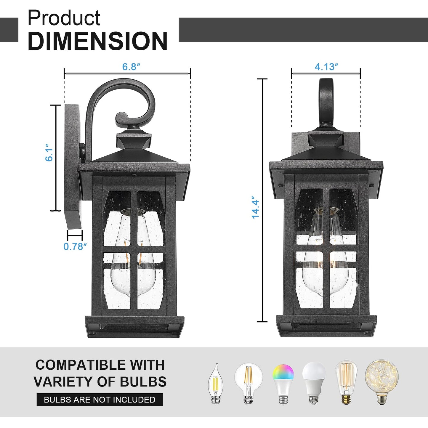 Darkaway Outdoor Light Fixtures Wall Mount  Outdoor Wall Lights Exterior Lighting Fixtures Waterproof Black Outside Wall Sconce With Seeded Glass For House Porch Hallway Garage Front Door