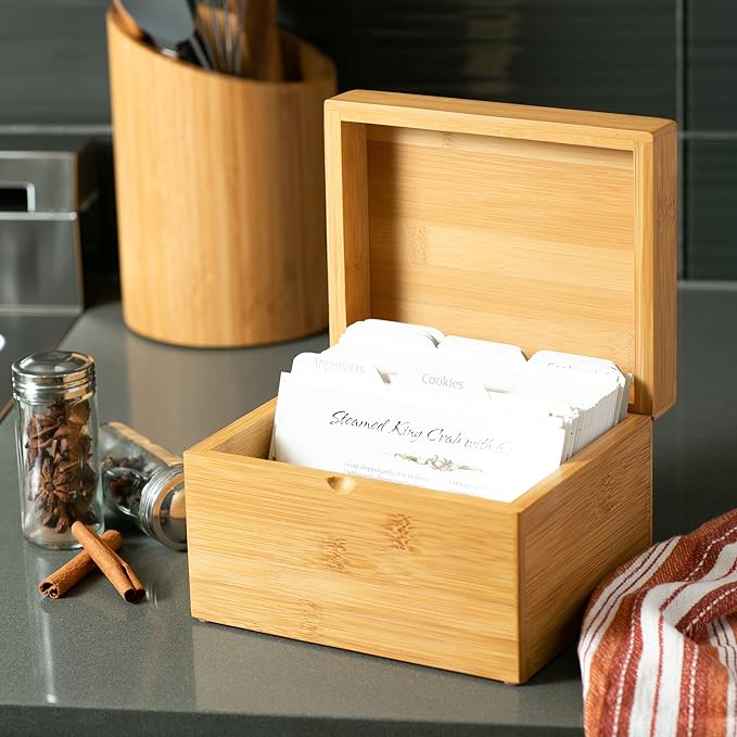 RSVP International Bamboo Collection Reusable and Biodegradable, Recipe Box, 7x5.6x4.5