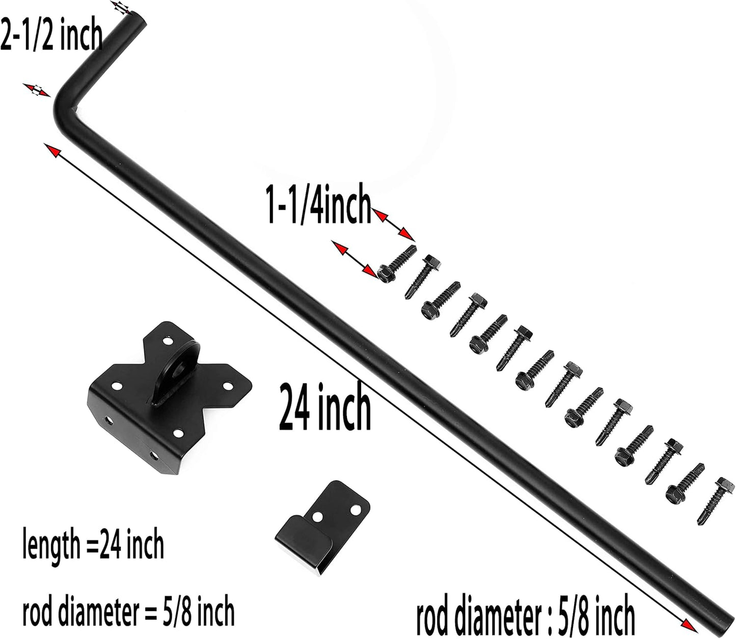 Heavy Duty 24 inch Cane Bolt Drop Rod Gate Drop Pin Steel Material -2 Pack mainly for Double Open Door