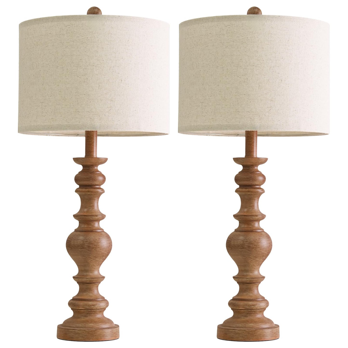 Bobomomo 27  Light Brown Table Lamps Set Of 2  Large Farmhouse Resin Lamps With Linen Shades  Rustic Vintage Lamps For Living Room  Bedroom  Console Table Or Entryway Home Lighting
