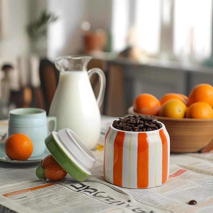 Cookie Jars with Lid Airtight, Hand Painted Orange Ceramic Food Storage Containers with Lids for Home Decor and Kitchen Countertops, For Coffee, Spices, Sugar, Tea, Salt, Honey, Candy, Nut