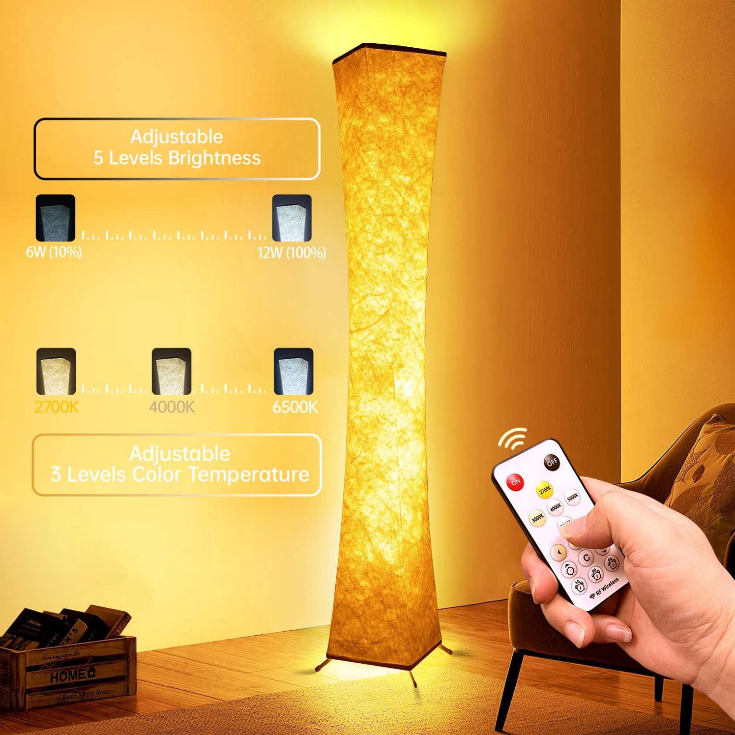 Yinghuochong LED Floor Lamp - Dimmable, 61in  Tall, 3 Color Temperature, Remote & APP Control, Modern Square Design