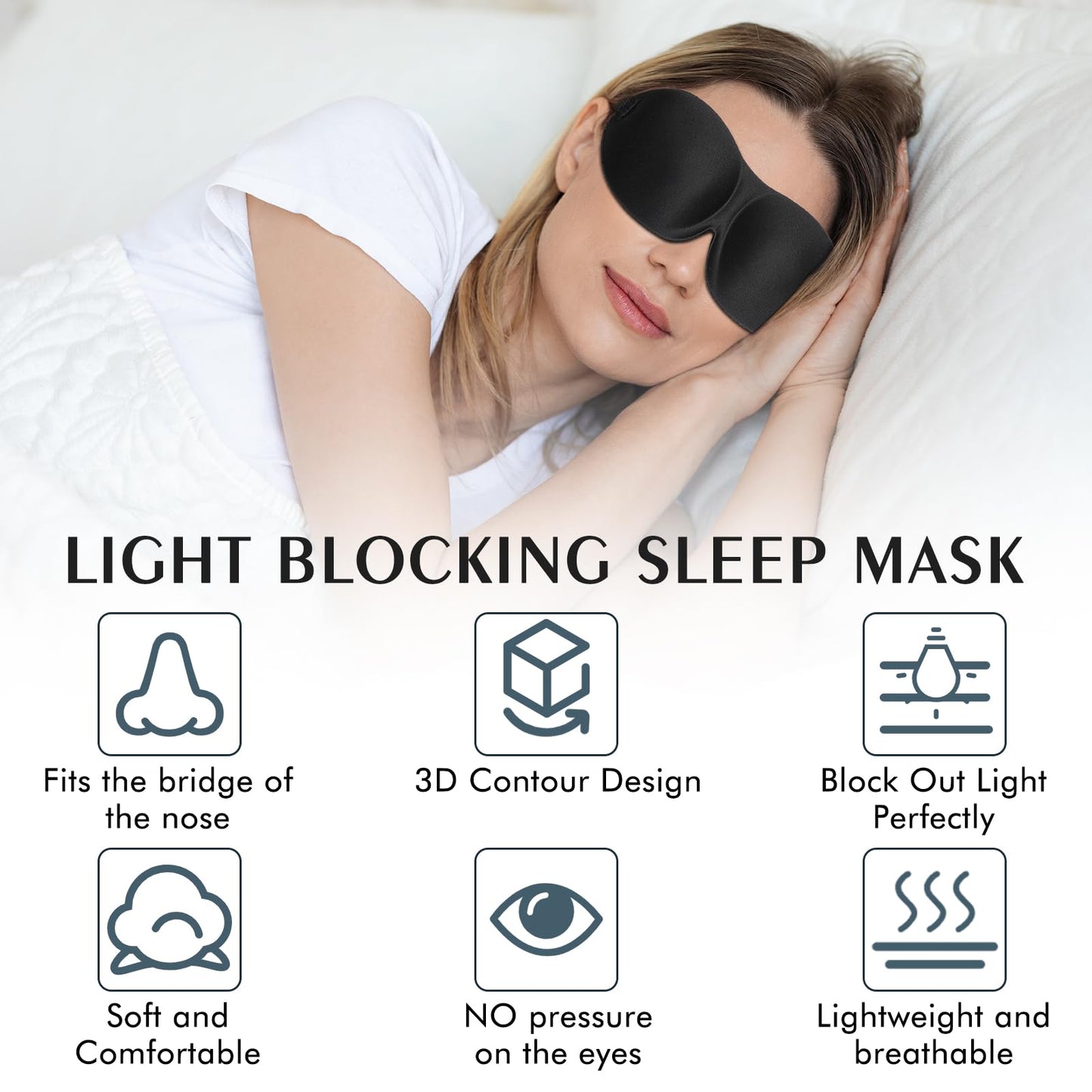 Bonuci 12 Pack Sleep Mask Blackout 3D Eye Mask for Ultralight Sleeping Night Blindfold Eye Covers with Adjustable Strap for Men Women Travel Gift Back and Side Sleeper (Black)