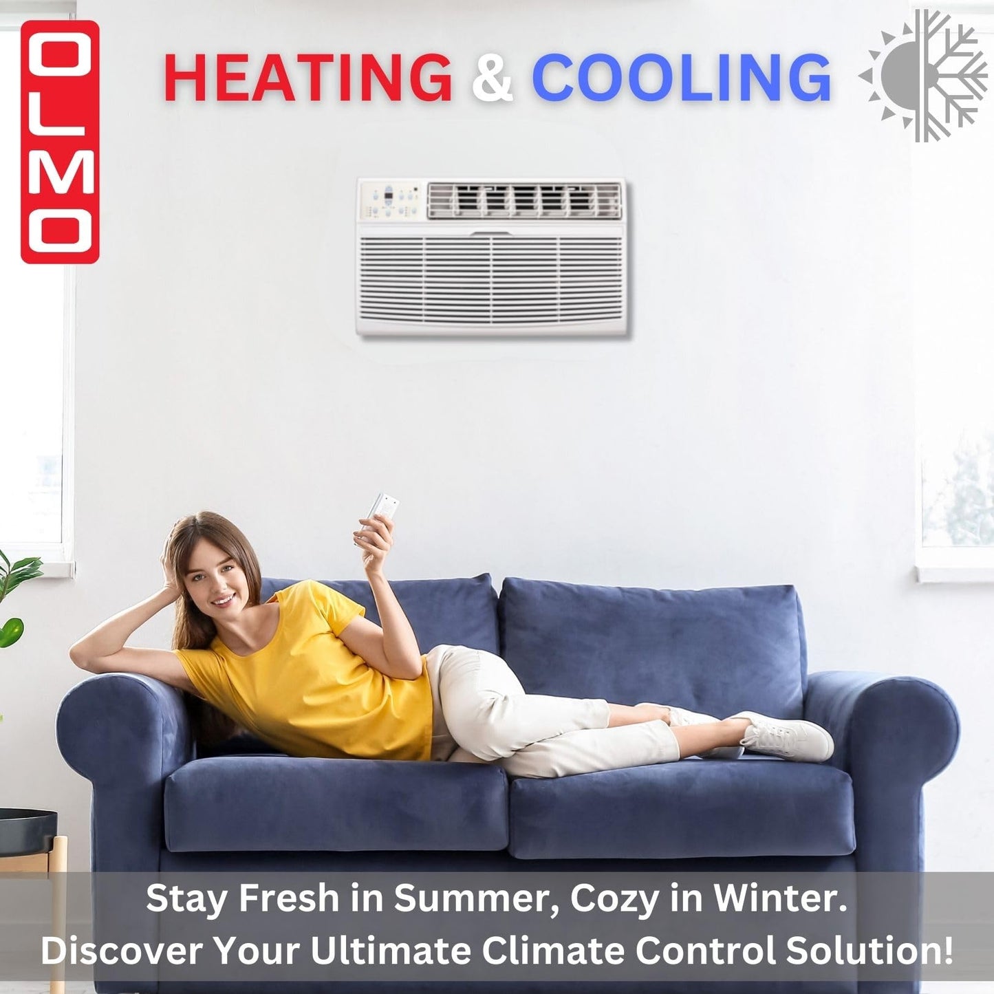 Olmo 14,000 Btu 230V Through-The-Wall Air Conditioner With Remote Control And Built In Smart Kit, (Heating And Cooling) (R32 Ref