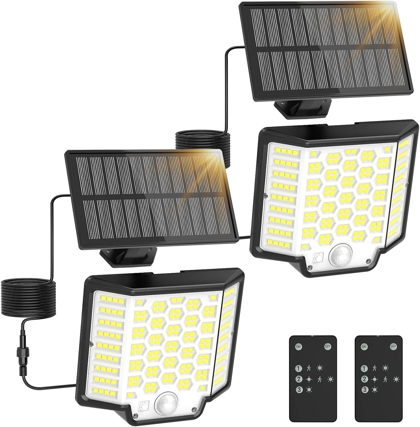 Solar Flood Lights Outdoor Waterproof  2-Pack 186 Led Solar Wall Light Outside 2500Lm  3 Modes Remote Control With Motion Sensor  Dusk To Dawn Luces Solares  Ip65 For Yard  Patio  Garden  Garage