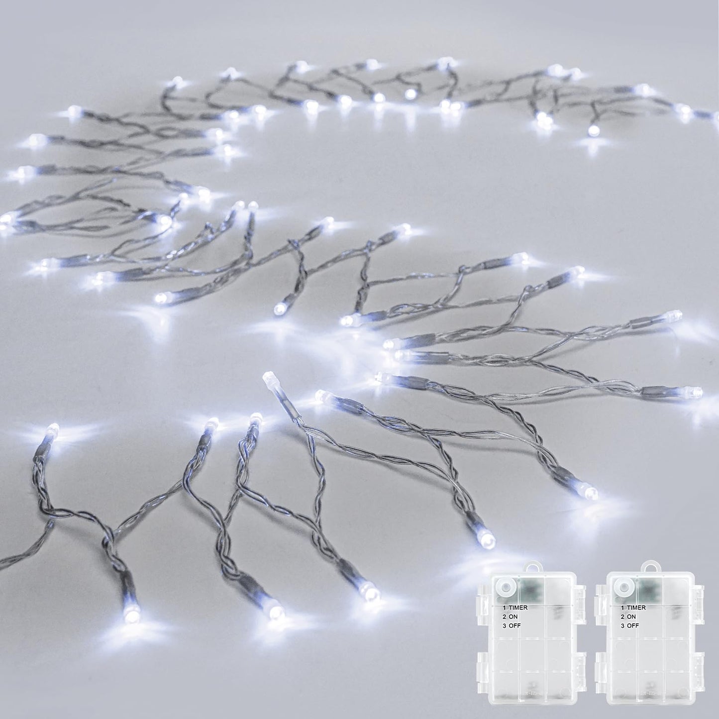 cshare String Lights Outdoor 30 LED Cool White 9.8ft Battery Operated with Timer, Clear Wire, 2 Packs