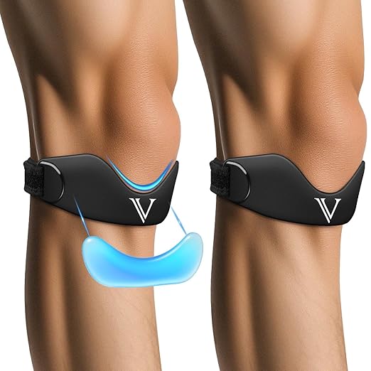 JHVW Silicone Patellar Tendon Support Strap 2-Pack, Knee Brace for Women Men, Adjustable Non-Slip Patella Band Support (Bl...
