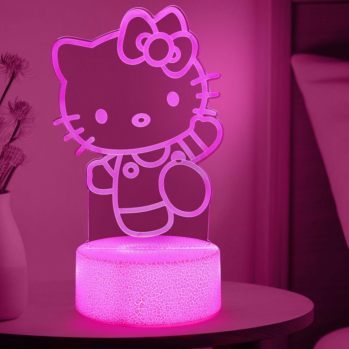 Sunduck Pink Kawaii Kitty 3D Night Light With Corded Control- Dreamy Girls Room Decor  Perfect Birthday/Christmas Gift For Kids  Unique Holiday Present