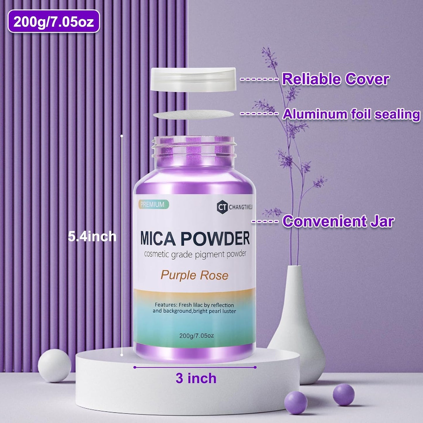 Mica Powder,7.05OZ（200g）,Purple Rose Mica Powder Pigment for Epoxy Resin，Lip Gloss，Car Paint，Dye，Soap Making，Nail Polish,Epoxy Resin,Candle Making,Bath Bombs