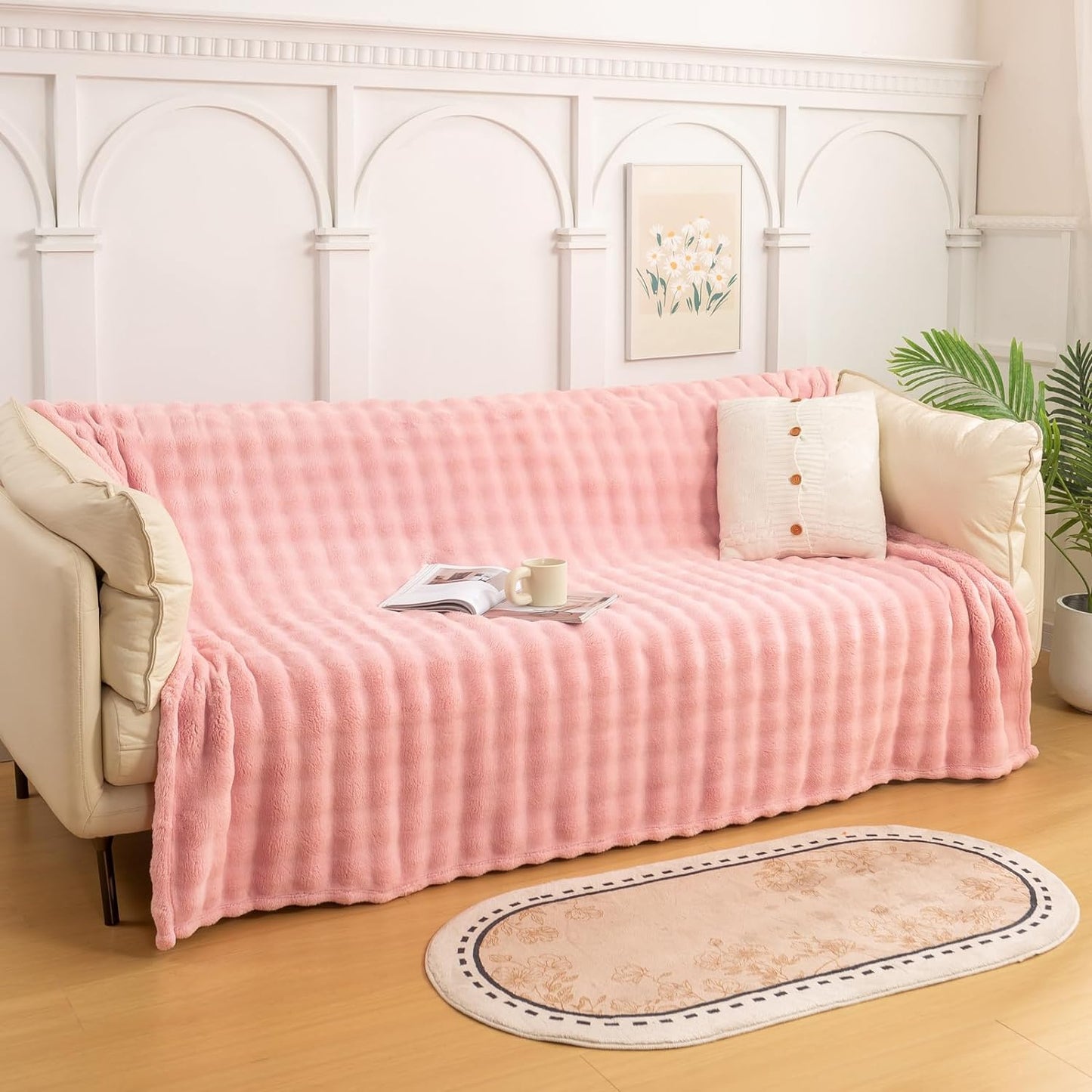 YUSOKI Luxury 3D Bubble Throw Blanket 3.1lb,All Ages,Home Decoration, (Light Pink,60 * 80inches)
