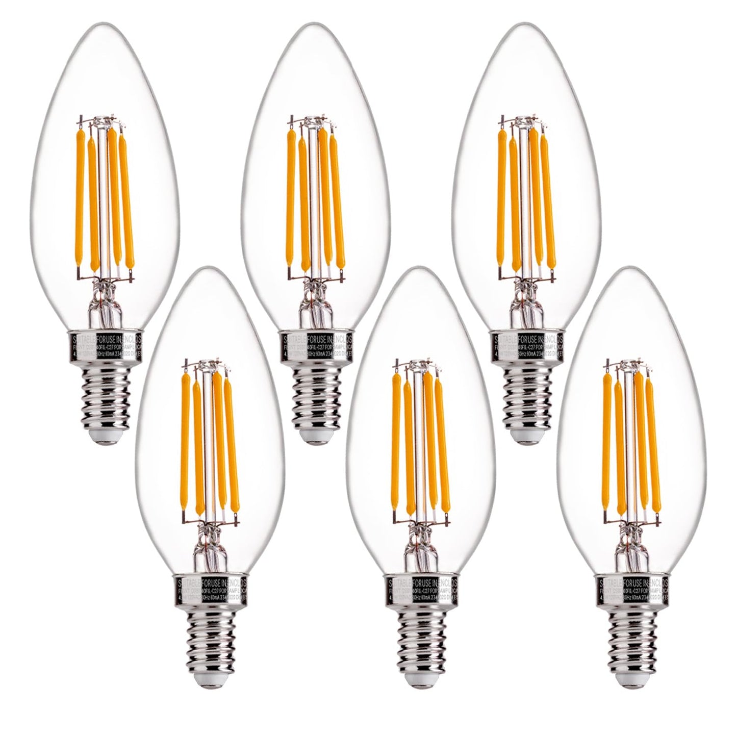 Flsnt Led Chandelier Light Bulbs, Dimmable E12 Base, Clear B11, 2700K Soft White, 6 Pack, Glass