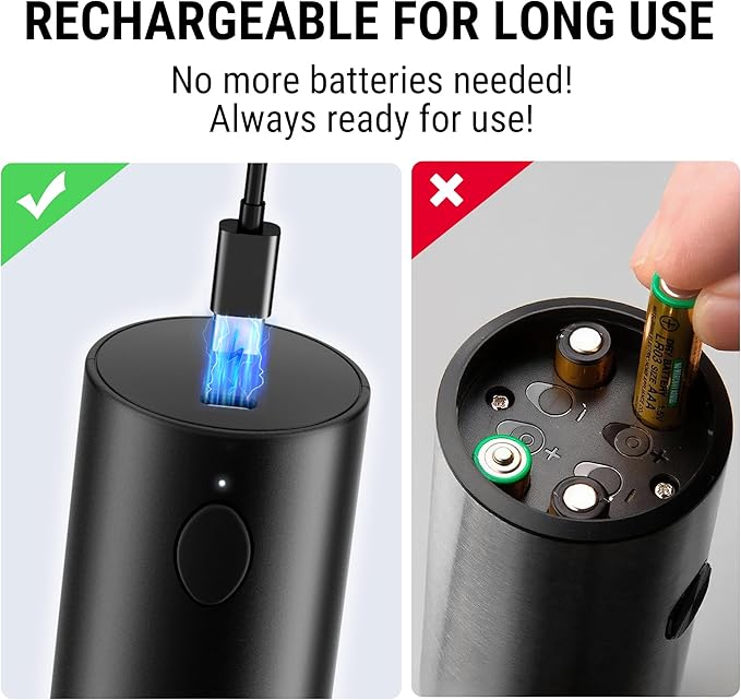 ThermoPro Electric Salt and Pepper Grinder Set Rechargeable, 110ml Automatic Pepper Grinder Shakers with 6 Levels External Adjustment, Refillable Pepper Mill Set with LED for New House Warming Gifts