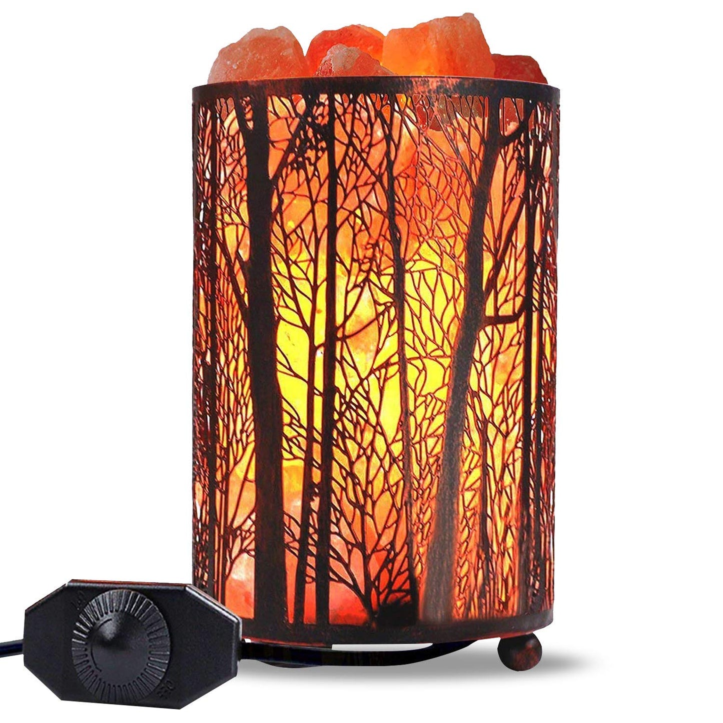Shineled Himalayan Salt Lamp - Forest Design, Stainless Steel Basket, Dimmer Switch, 4.1X6.5 Inches, Copper Yellow, 25W Bulb