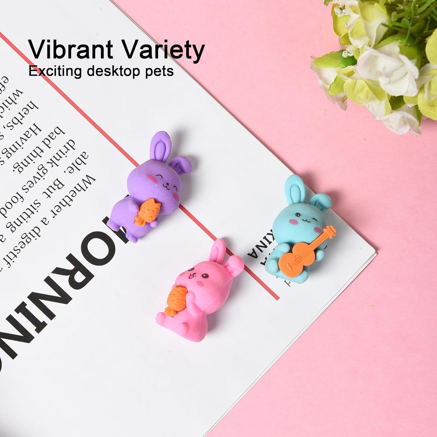 HILAZA 18Pcs Pencil Top Erasers for Kids, 3D Cute Rabbit Pencil Toppers, Bulk Fun Pencil Cap Easters for School Classroom Supplies Prize Gifts Party Favors