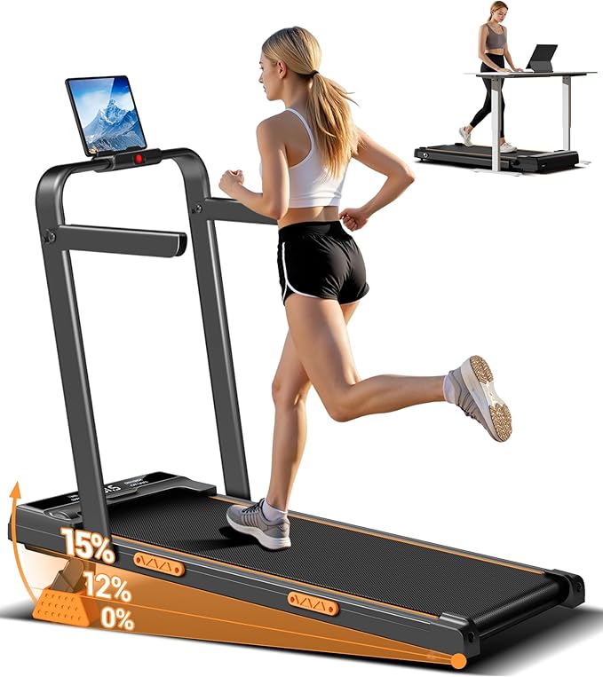 3 in 1 Walking Pad Treadmill with 16% Incline, Folding Treadmill with Handle Bar, Portable Treadmills for Home Small, 330 ...