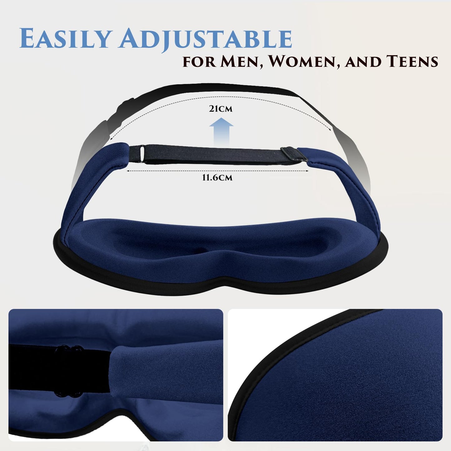 Weighted Eye Mask Cover for Sleeping - Eye Masks for Sleep with Adjustable Strap, Lash Extension Eye Covers for Women Men, 3D Contoured, Plane Travel Essentials, Blindfold for Meditation (Navy Blue)