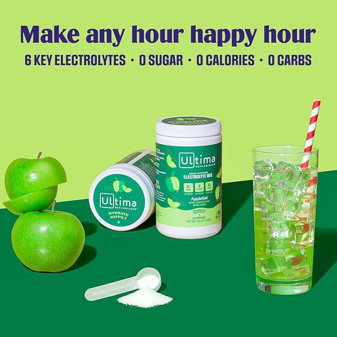 Ultima Replenisher Mocktini Electrolyte Powder Drink Mix – Sugar Free – Appletini, 90 Servings – Hydration Powder with 6 Key Electrolytes and Trace Minerals – Keto Friendly, Non-GMO
