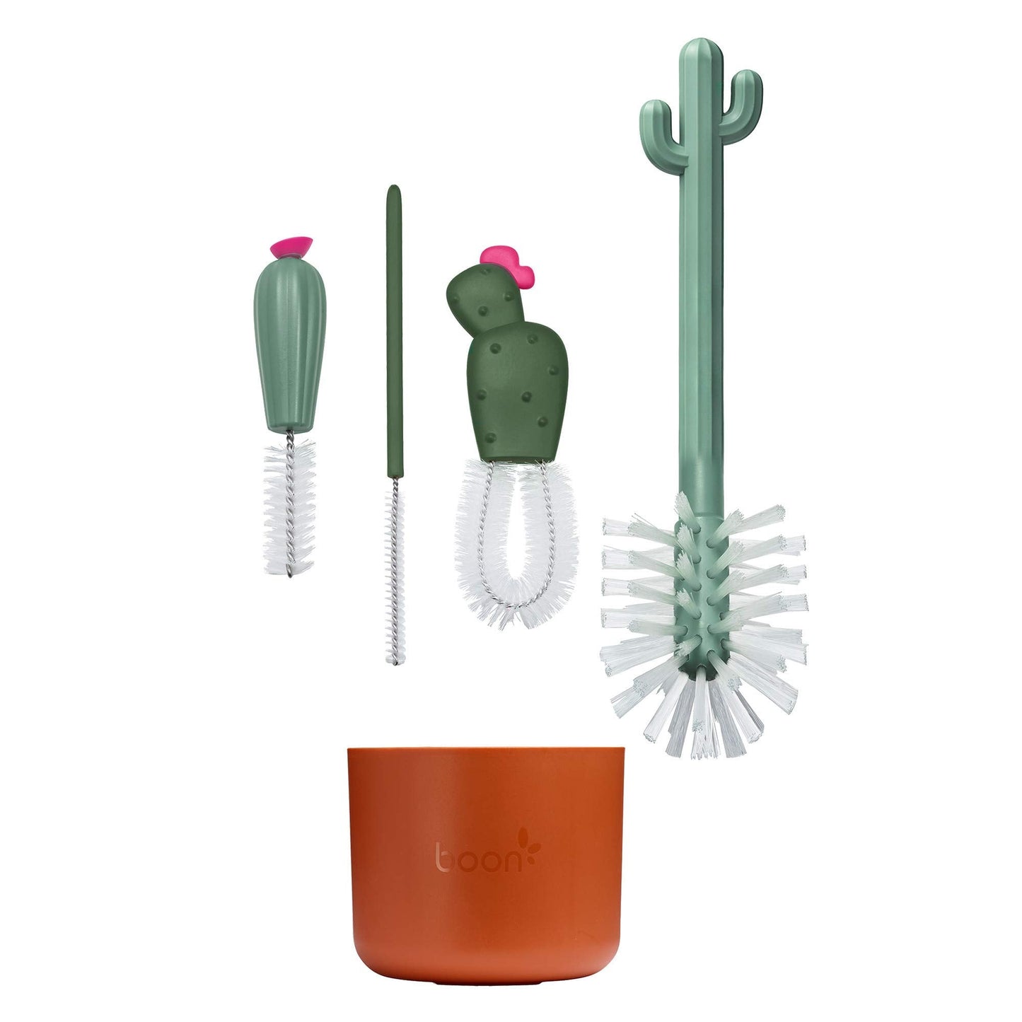 Boon Desert Countertop Baby Bottle Drying Rack & Cacti Cleaning Brush Set - Includes Bottle, Nipple, Detail, and Straw Brushes