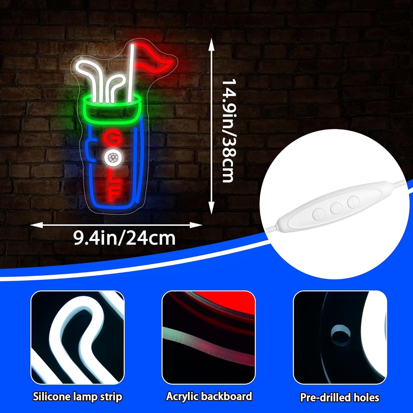 Golf Bag Neon Sign for Wall Decor Dimmable Golf Neon Light for Man Cave Bag LED Light Up Sign for Course Gym Club Store Bedroom Office Park Party Club Decor Birthday Gifts Size14.6 * 9.4In(WZCP225)