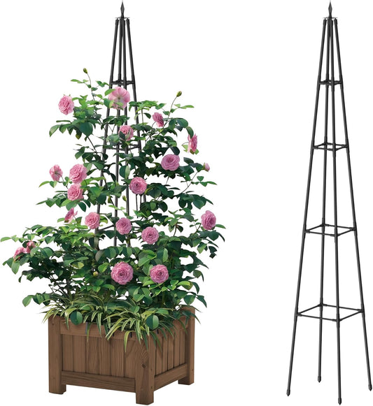 6FT Obelisk Trellis for Climbing Plants Outdoor, 16mm Rust-Proof Extra Thickened Plastic-Coated Metal Pipes, Indoor Climbing Support for Potted Plants, Vines, Flowers Stands,Black
