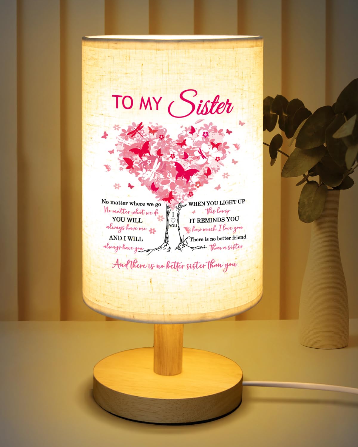 Calibron Sister Birthday Gifts  Gifts For Sisters Fabric Lamp  SisterS Gift From Sisters Table Lamp With Wooden Stand  Anniversary Wedding Gift For Sister