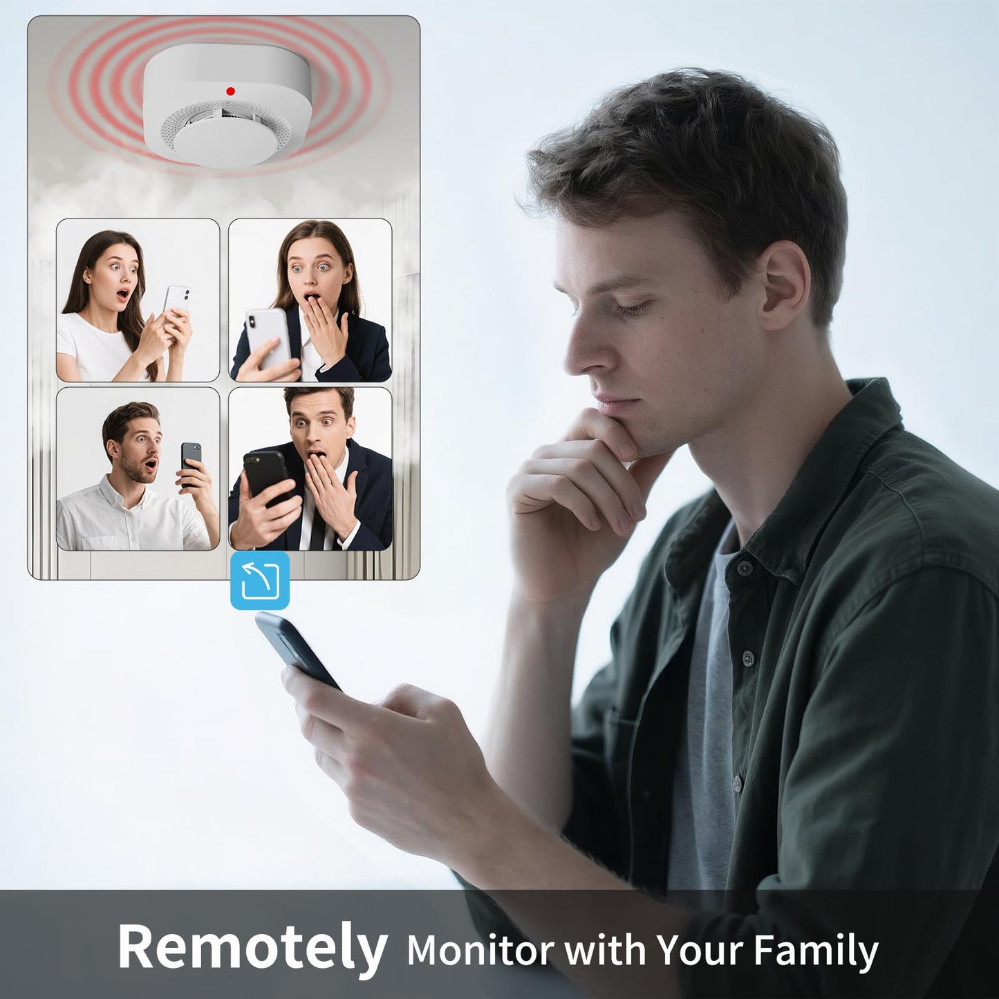 WARROXIDE WiFi Smoke Detectors for Home,Photoelectric Wireless Fire Alarms Replaceable Battery Powered,Portable Smoke Alarm with Test/Mute Button,Attic Smoke Detector,2 PCS(Battery Not Included)