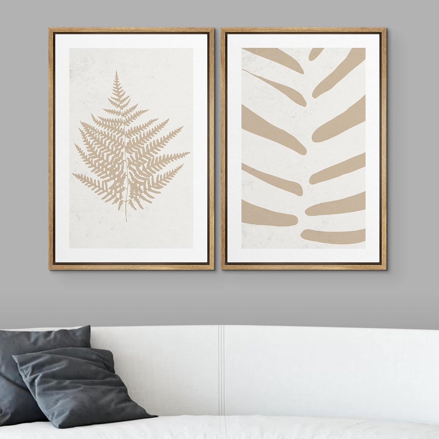 SIGNWIN Framed Canvas Print Wall Art Set Tan White Forest Plant Silhouettes Nature Wilderness Illustrations Modern Art Rustic Closeup Minimal for Living Room, Bedroom, Office - 24"x36"x2 Natural