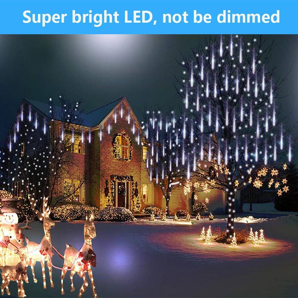 Purtuemy Outdoor Christmas Lights: 40 Tube(Equivalent To 5 Sets Of 8-Tubes) Meteor Shower Rain Lights - Waterproof Christmas Halloween Decorations For Yard Outside Tree Roof  White