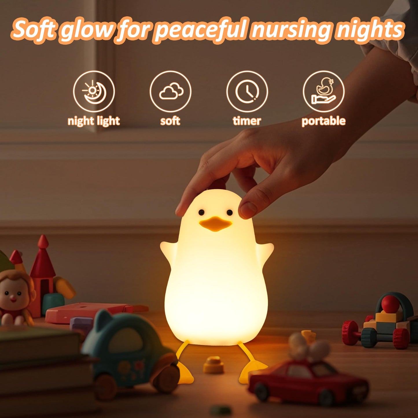 Anywin Duck Night Light, Silicone Rechargeable Lamp, Dimmer, Model FS-S001-AW, Cute Gift for Kids and Teens, Color: Duck
