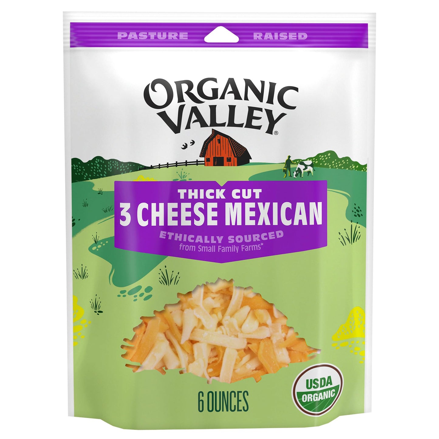 Organic Valley 3 Cheese Organic Thick Cut Shredded Mexican Cheese Blend, 6 oz