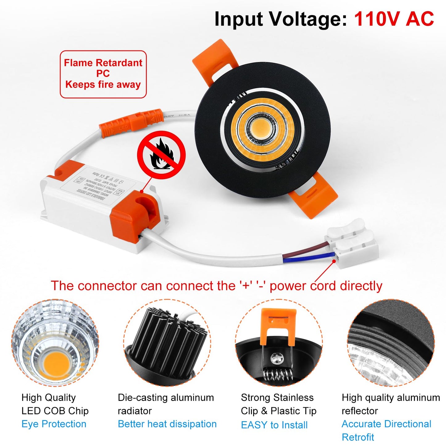 Inshareplus 2 Inch Led Downlight  3W Recessed Lighting 220Lm Cob Dimmable  4000K Natural White  Cri80  Black Trim  Ceiling Lights With Led Driver  20 Pack