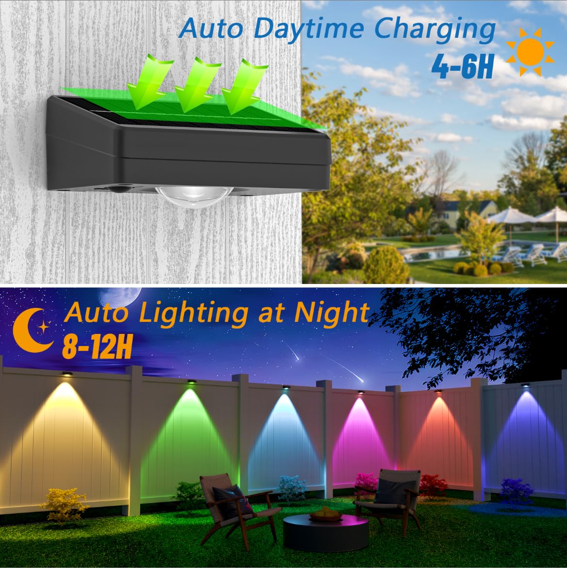 Niorsun Solar Fence Lights Outdoor Waterproof Warm & Cool White Rgb 8 Pack Led Spot Lens Deck Lights 9 Mode Solar Powered Wall Lighting Decor For Outside Patio Step Backyard Railing Pool Black