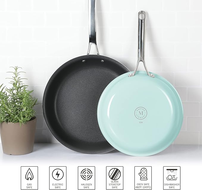 MARTHA STEWART Lockton 2 Piece 10" & 12" Heavy Gauge Aluminum Premium Nonstick Fry Pan Set - Martha Blue, Fry Pan Set (10" & 12")