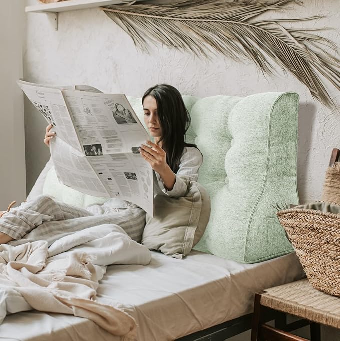 Daneey Multifunctional Headboard Pillow King Heighten Headboard Wedge Pillow Bolster Pillow for Bed Reading Pillow Adult Back Pillow for Sitting in Bed Wedge Pillow Headboard with Washable Beige Cover