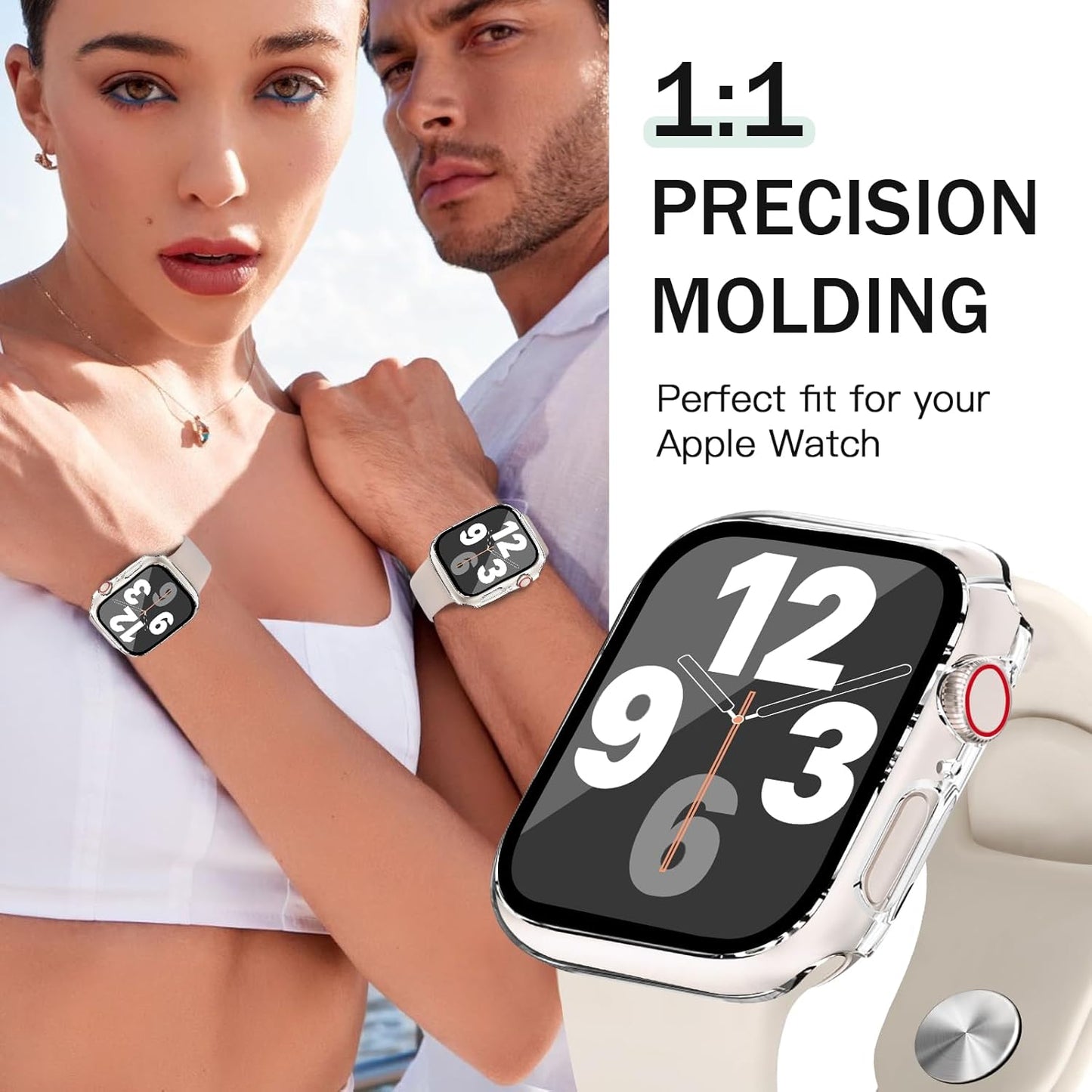 JR.DM 41mm 2 Pack Hard PC Case with HD Tempered Glass Screen Protector for Apple Watch Series 9/8/7, Slim Guard Bumper Full Coverage Protective Anti-Scratch Face Cover for iWatch, Clear+Clear