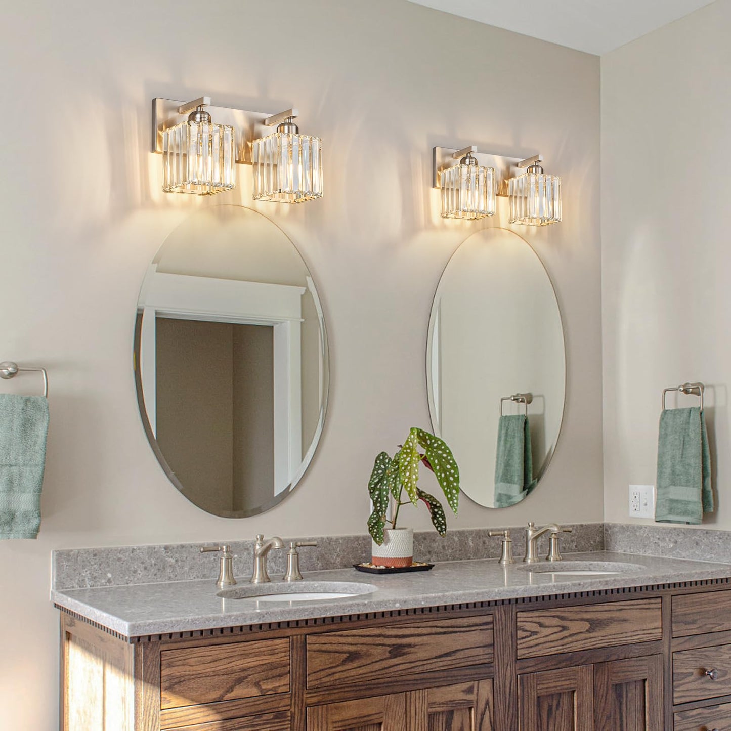 FDPBY Modern Vanity Light 3-Light Brushed Nickel Crystal Bathroom Fixture Model 002