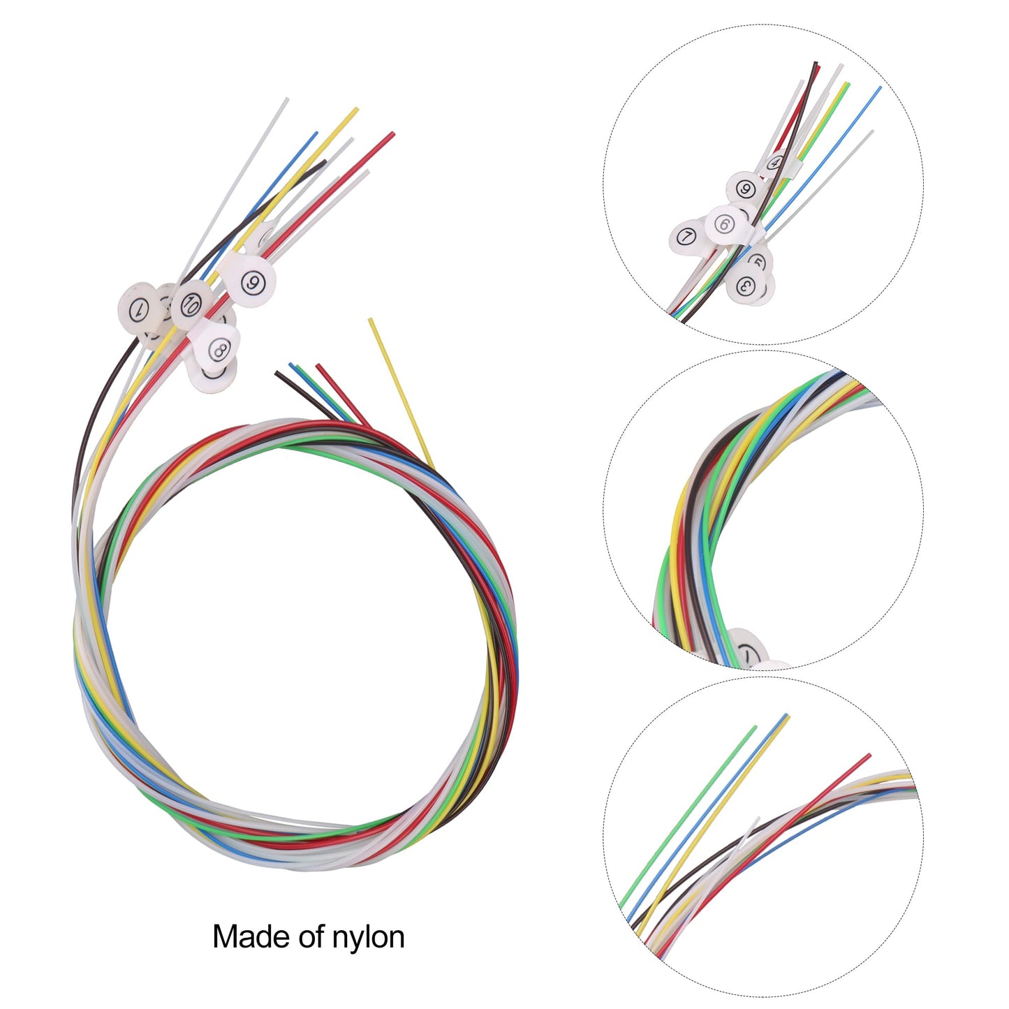 Bstinay Multicolor Lyre Harp Nylon String Set For 10 String Lyre Replacement Accessory
