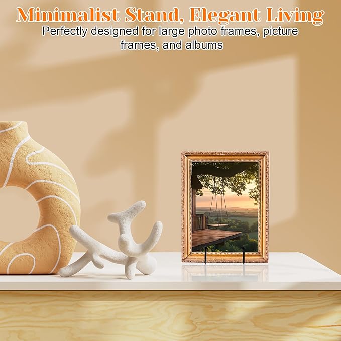 4 Pack 8 Inch Plate Display Stand Black Metal Plate Holder Display Stands Frame Holders Stand for Displaying Picture, Decorative Platter, Book, Plaque, Photo, Small Easel, Tabletop Art
