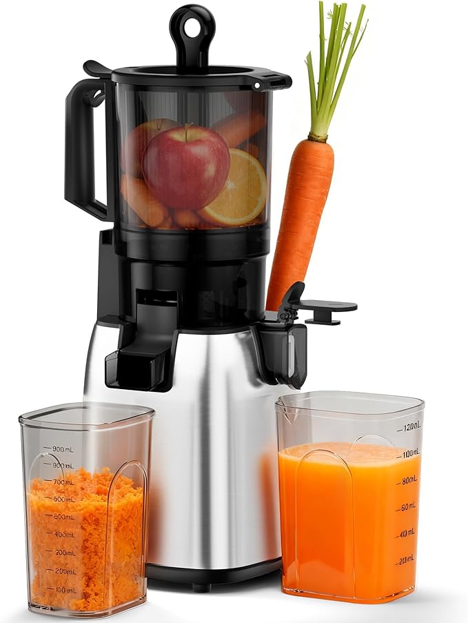 Cold Press Juicer 5.4 Inch Wide Feed Chute, Juicer Machines For Whole Fruits & Vegetables, Slow Masticating Juice Extractor, High Juice Yield Juice Maker