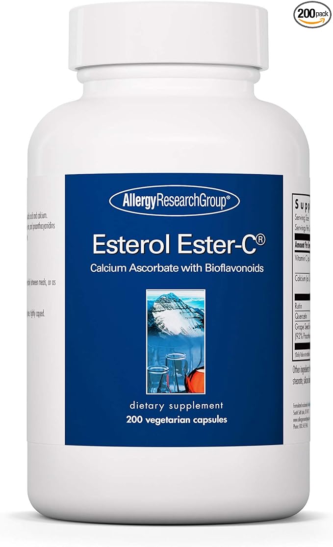 Allergy Research Group Esterol Ester-C - Vitamin C 1350mg Supplement, Immune Support, Calcium Ascorbate with Bioflavonoids, Ascorbic Acid, Rutin, Quercetin, Vegan Capsules - 200 Count