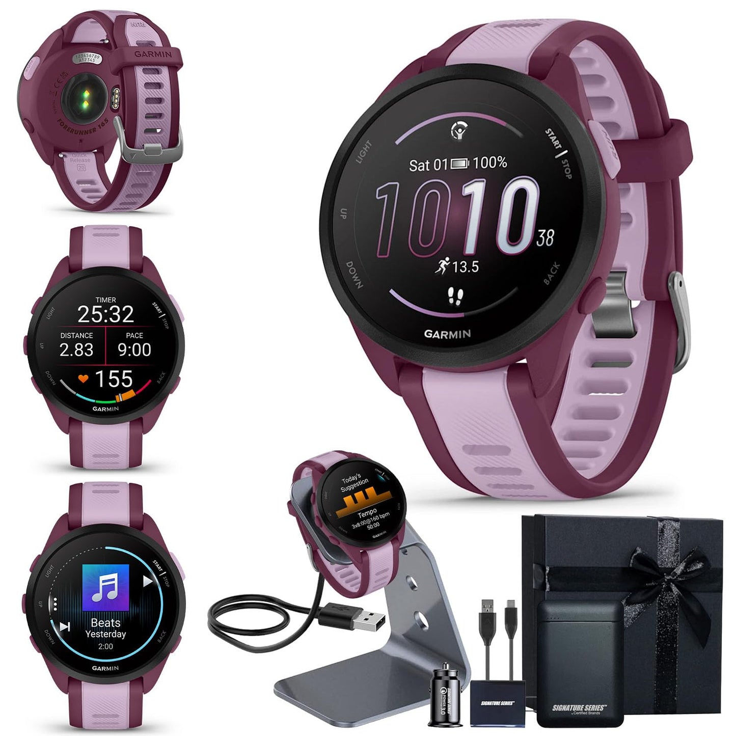 Garmin Forerunner 165 Music GPS Running Smartwatch, Berry/Lilac | Advanced Health and Fitness Insights, Sleep Coach, Training Pl