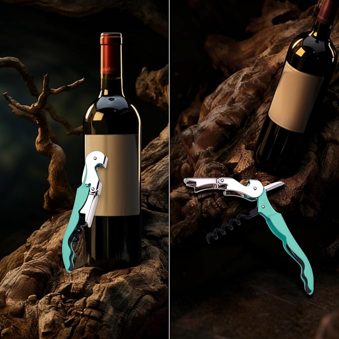 Soft Velvet Touch Waiters Double Hinge Corkscrew Wine Key Bottle Opener，Heavy Duty Waiter Corkscrew, Foil cutter and Bottle Opener,2-pack (2, Mint Green)
