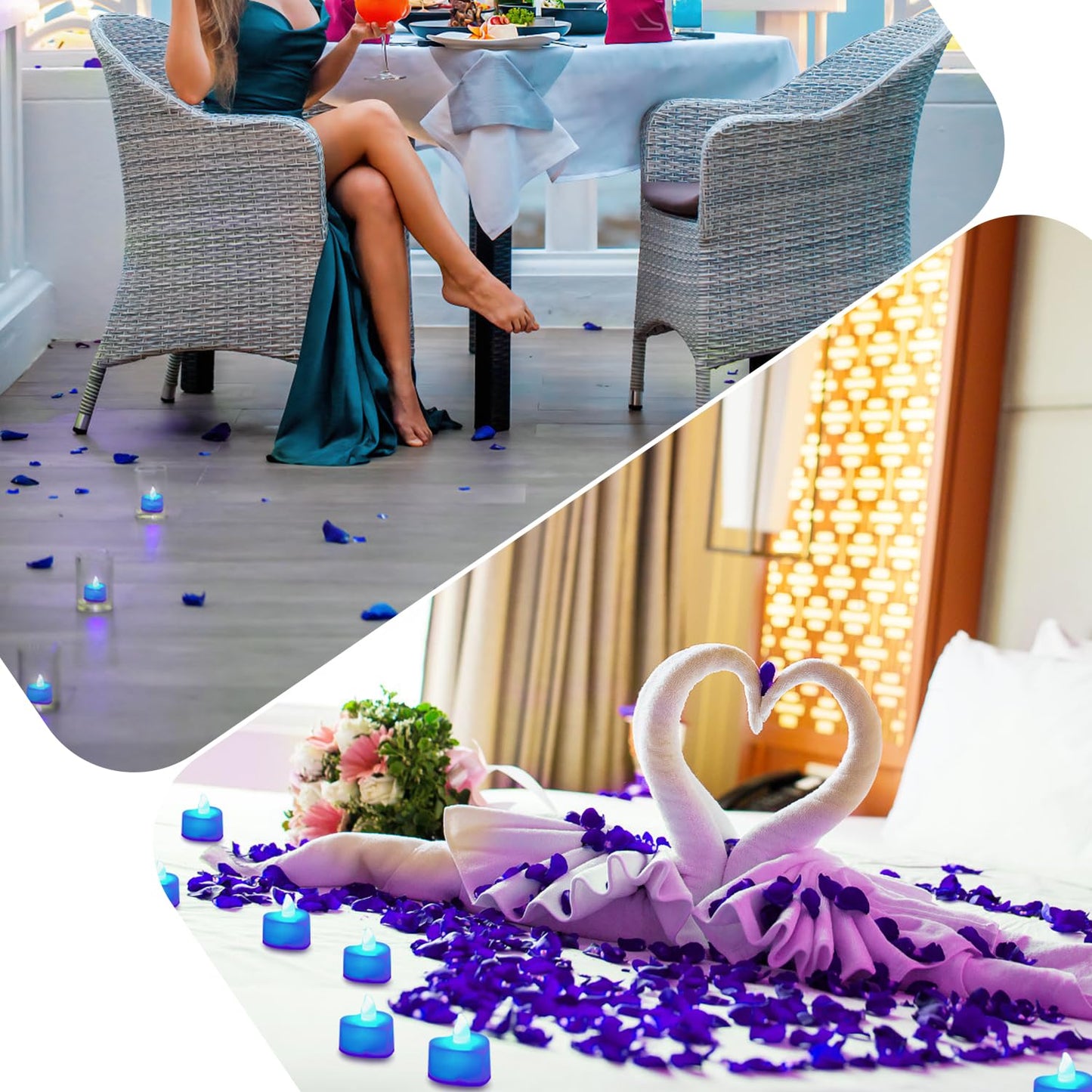 KOABY 8000pcs Blue Artificial Rose Petals with 96pcs Blue LED Tea Lights Kit, for Decor