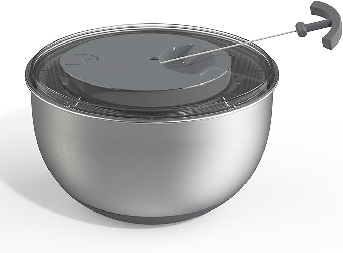 COOK WITH COLOR Stainless Steel Salad Spinner - 5 Qt. Lettuce Washer And Vegetable Spinner Dryer for Easy Salad Prep - Non Slip Base with Pull Handle - Auto Stop Brake System, Stain and Odor Resistant